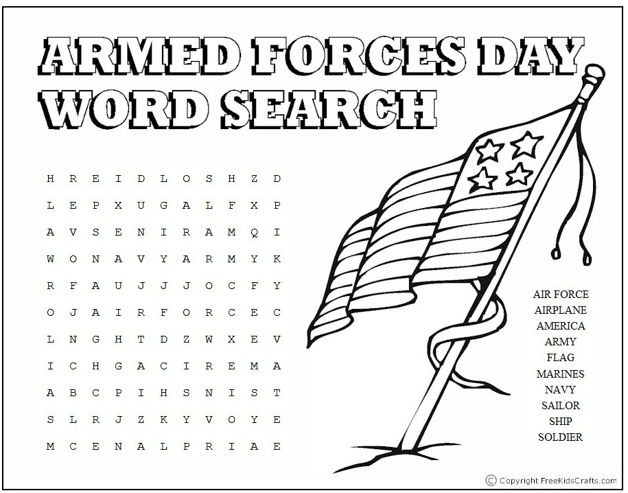 Armed Forces Day Word Search - Kids Crafts