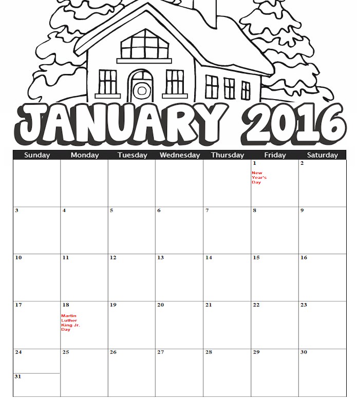 january calendar coloring pages - photo #7