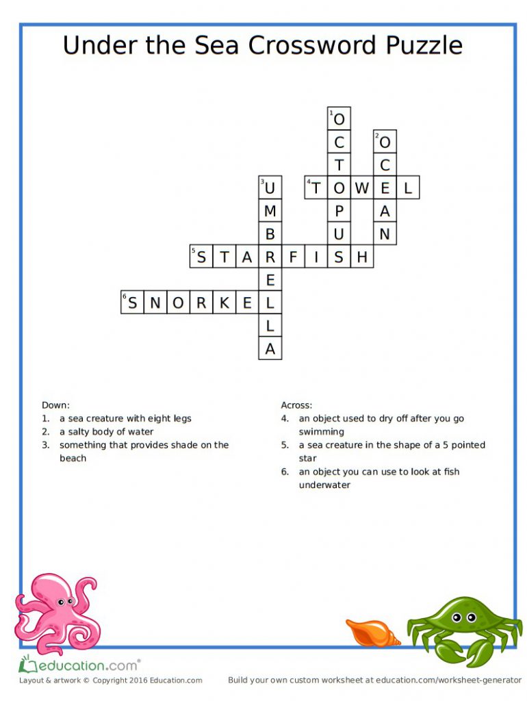 under-the-sea-crossword-answers - Free Kids Crafts