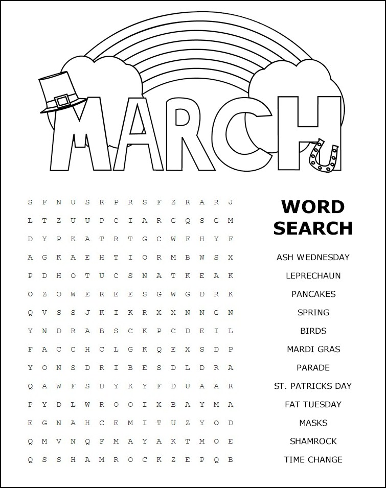 Printable March Word Search