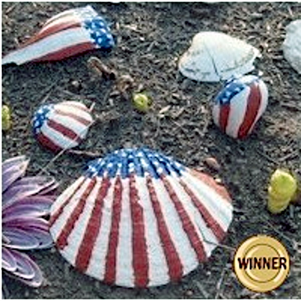 Seashells decorated in red, white and blue