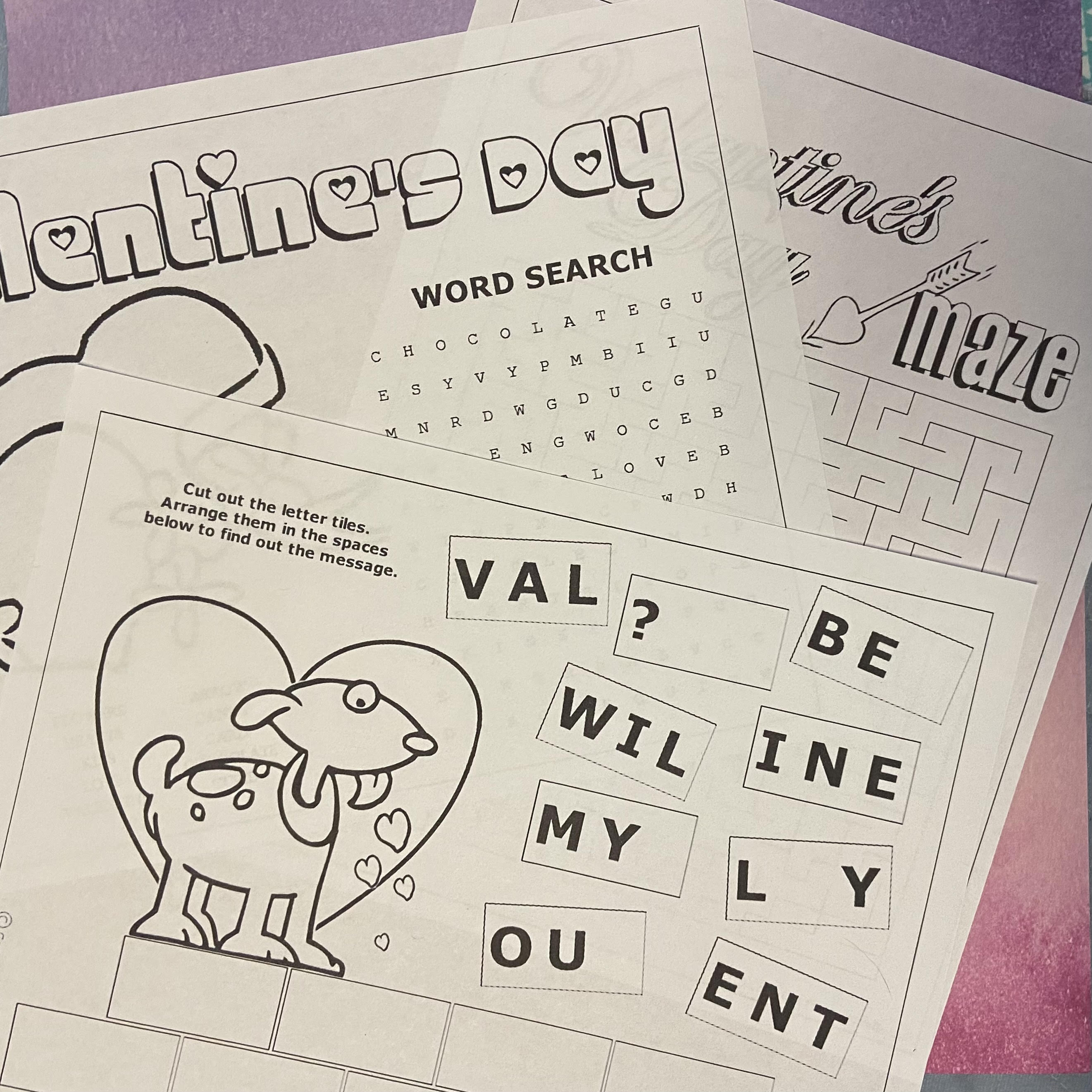 Kids valentine puzzles at