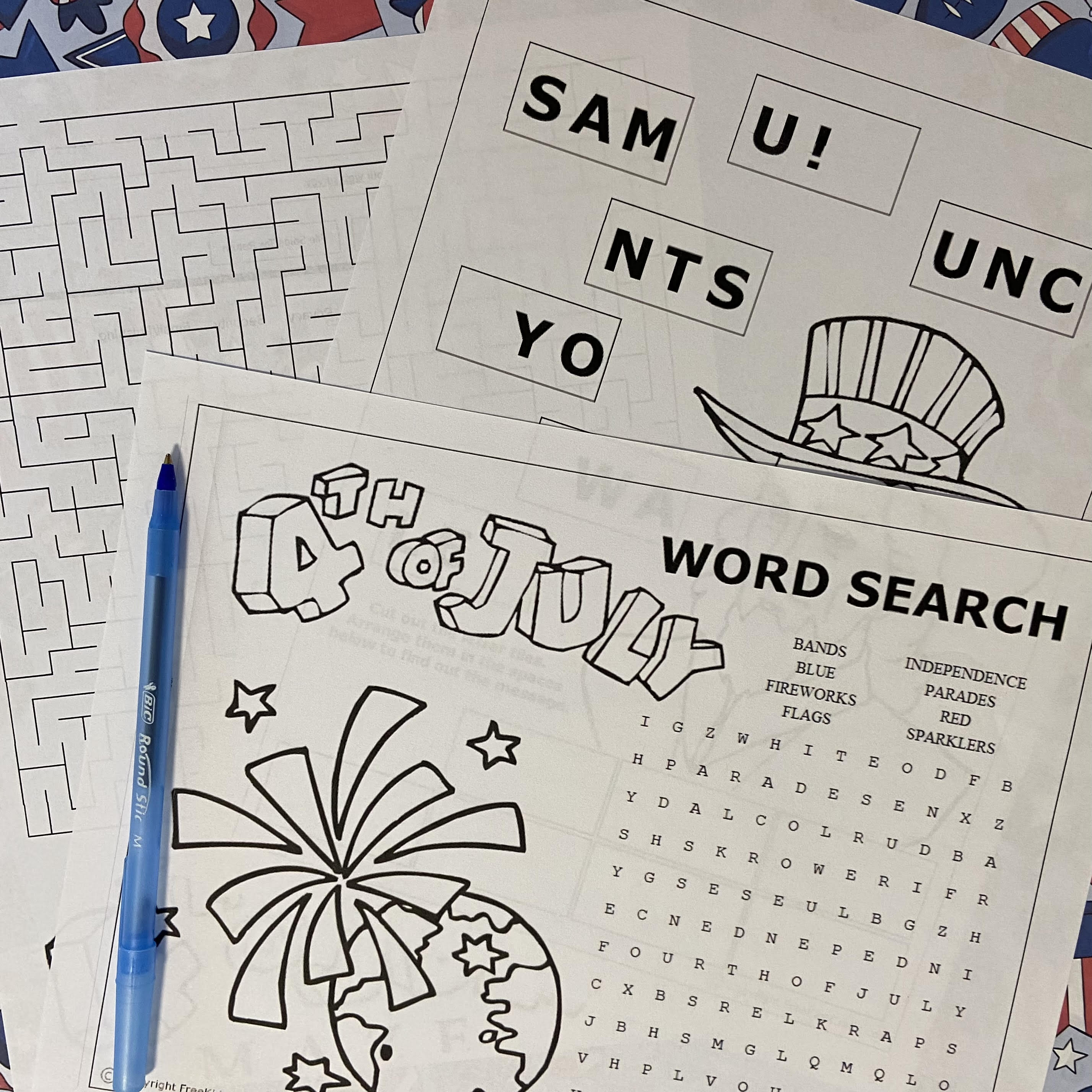 Printable July 4th word puzzles