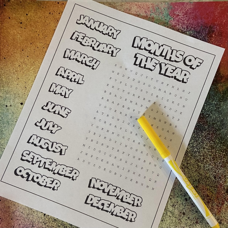 Printable Months of the Year Word Search