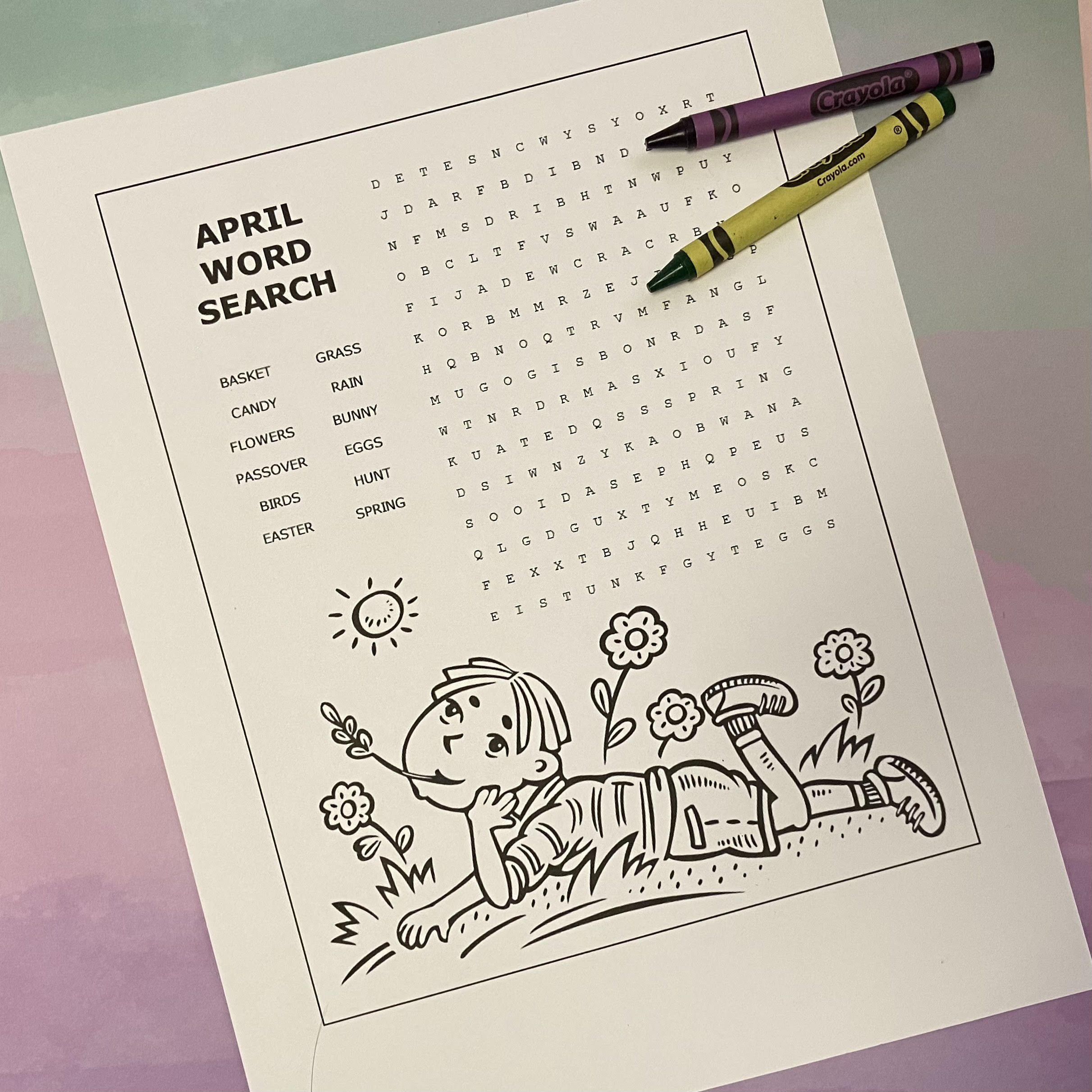 Printable word search for the month of April