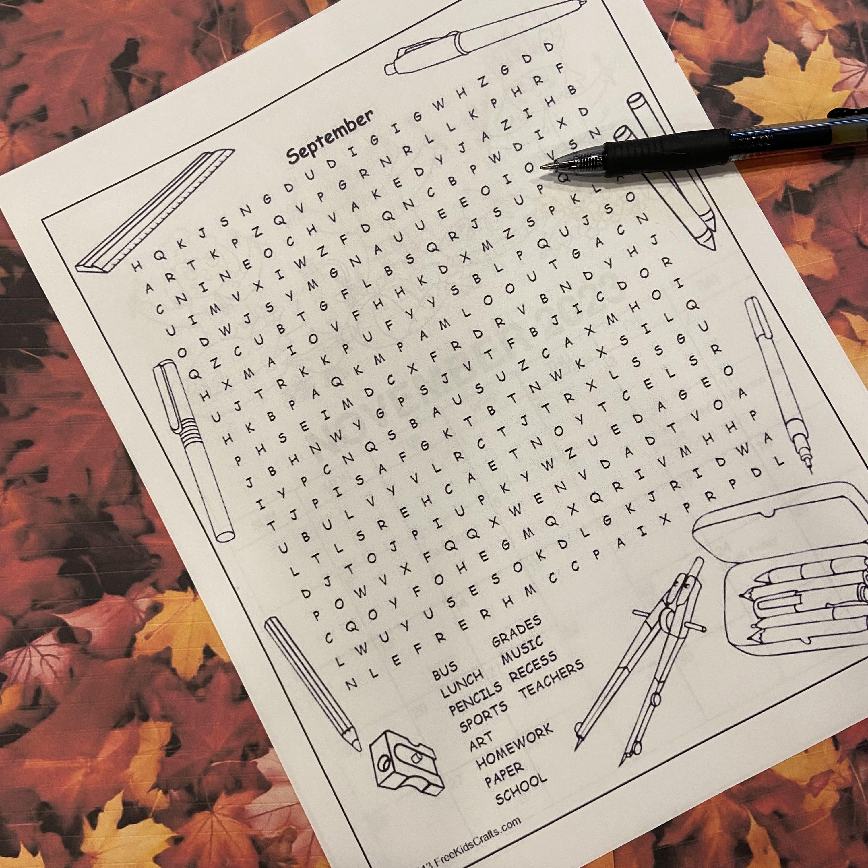 Free Printable September Word Search for kids