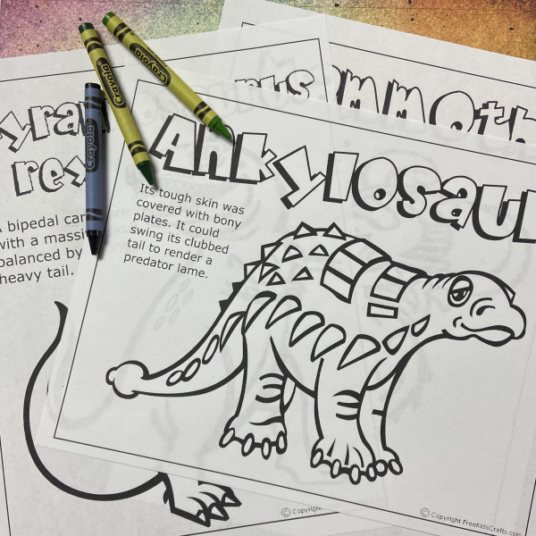 Dinosaur coloring pages with descriptions for young children