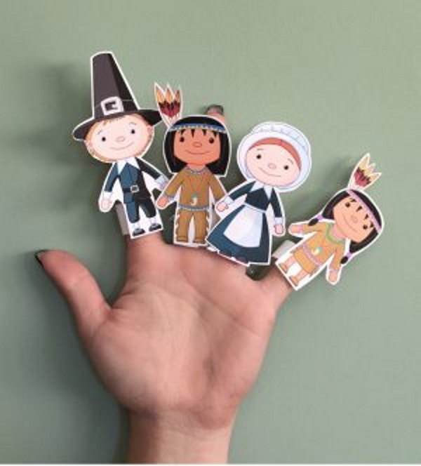 Pilgrim & Native American finger puppets for kids to make