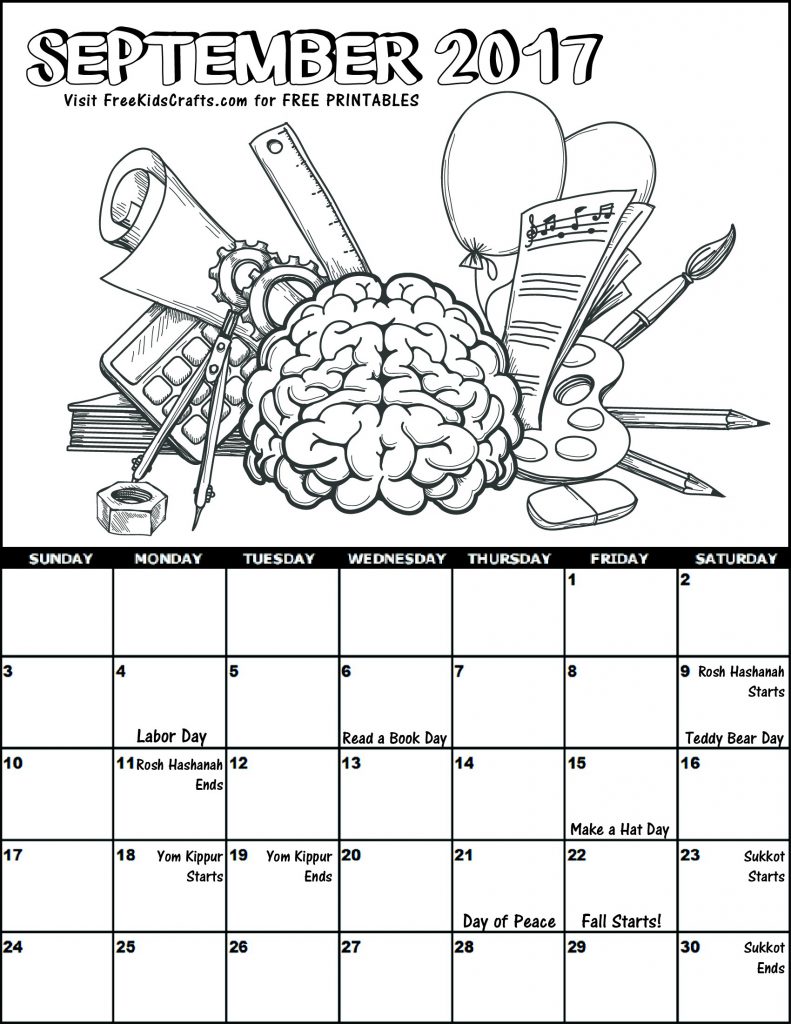 Printable 2017 September Coloring Calendar