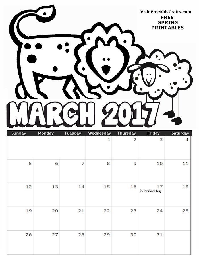 2017 March Coloring Calendar