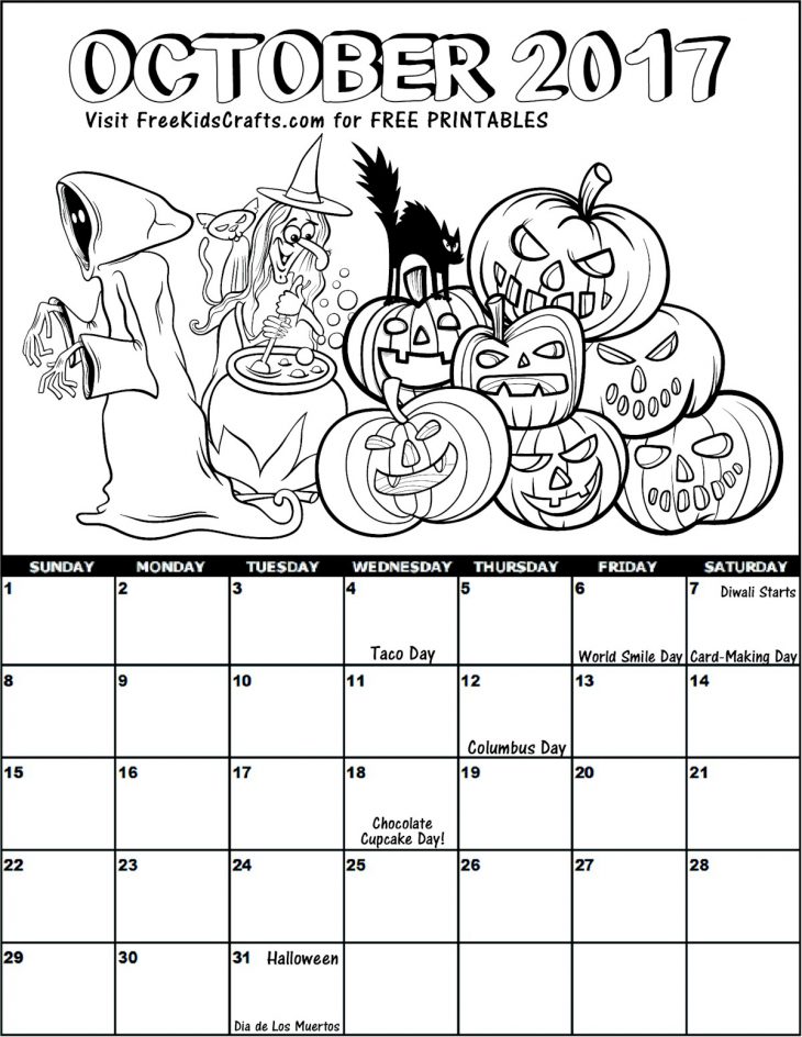 2017 October Coloring Calendar
