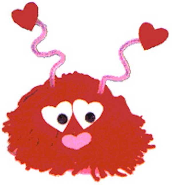 Valentine Love Bug craft made from yarn scraps of felt and pipe cleaners