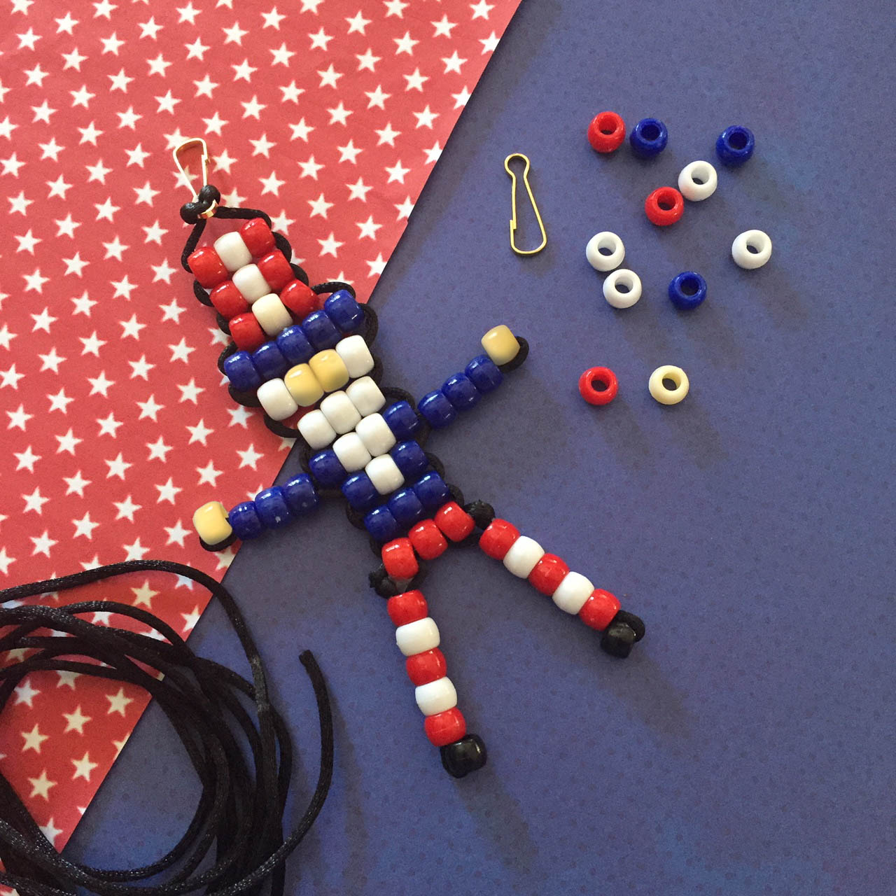 Red, white and blue beaded Uncle Sam.