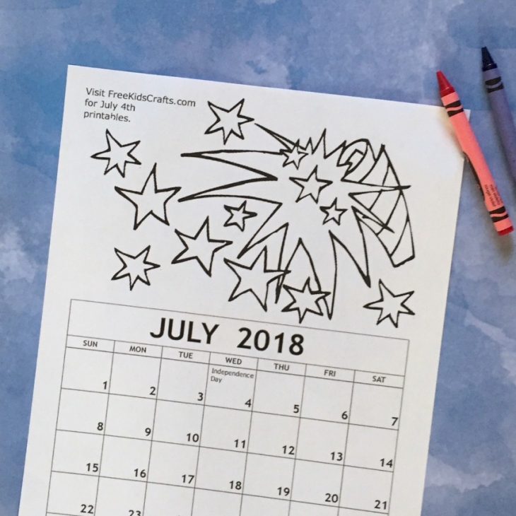 Printable July Coloring Calendar