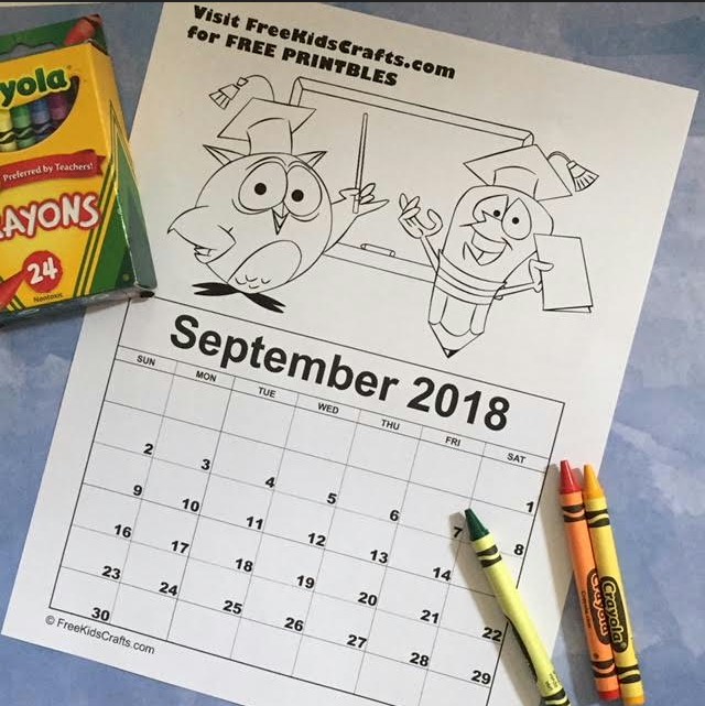2018 Printable September Coloring Calendar