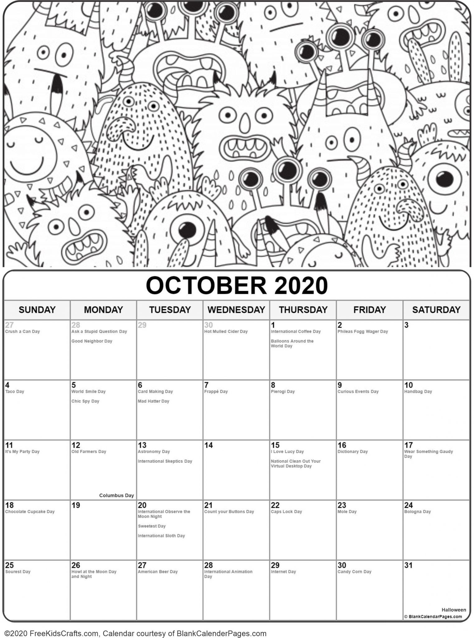 october calendar coloring page October calendar coloring page