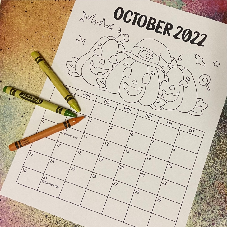 2022 Printable October Coloring Calendar