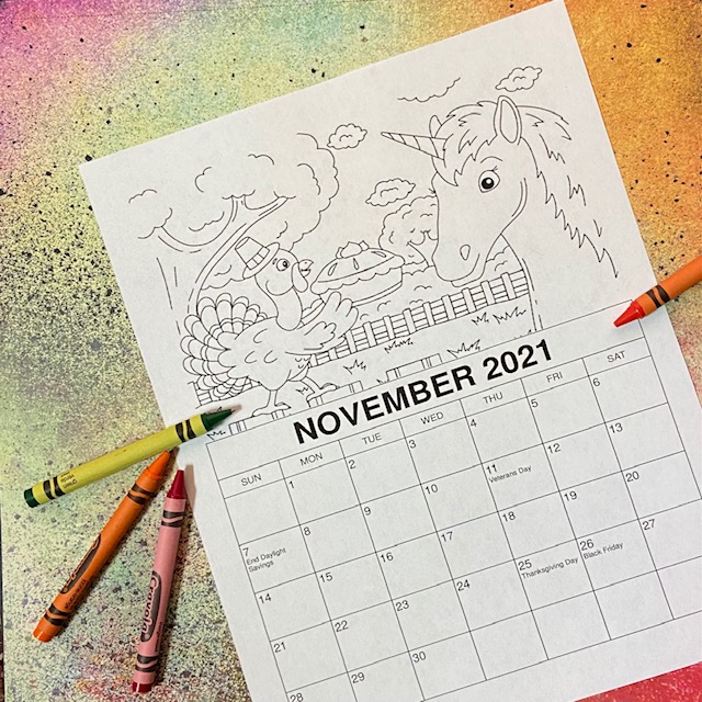 2021 November Coloring Calendar for kids