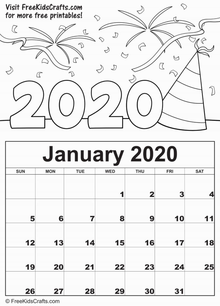 2020 Printable January Coloring Calendar