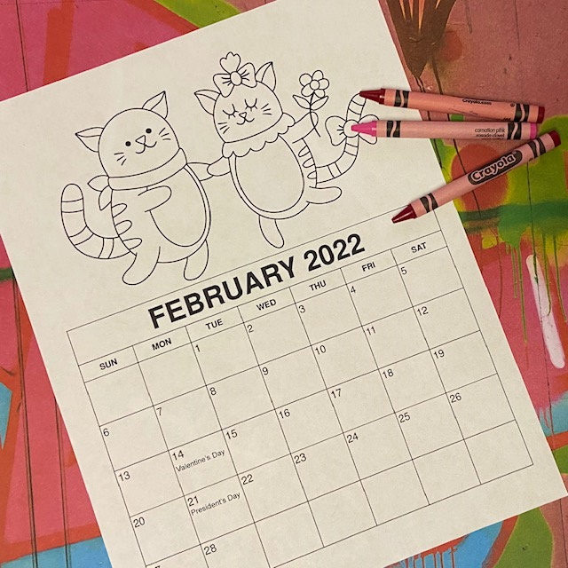 Printable February Coloring Calendar