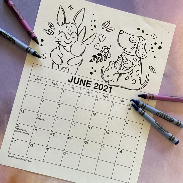 Printable June Coloring Calendar