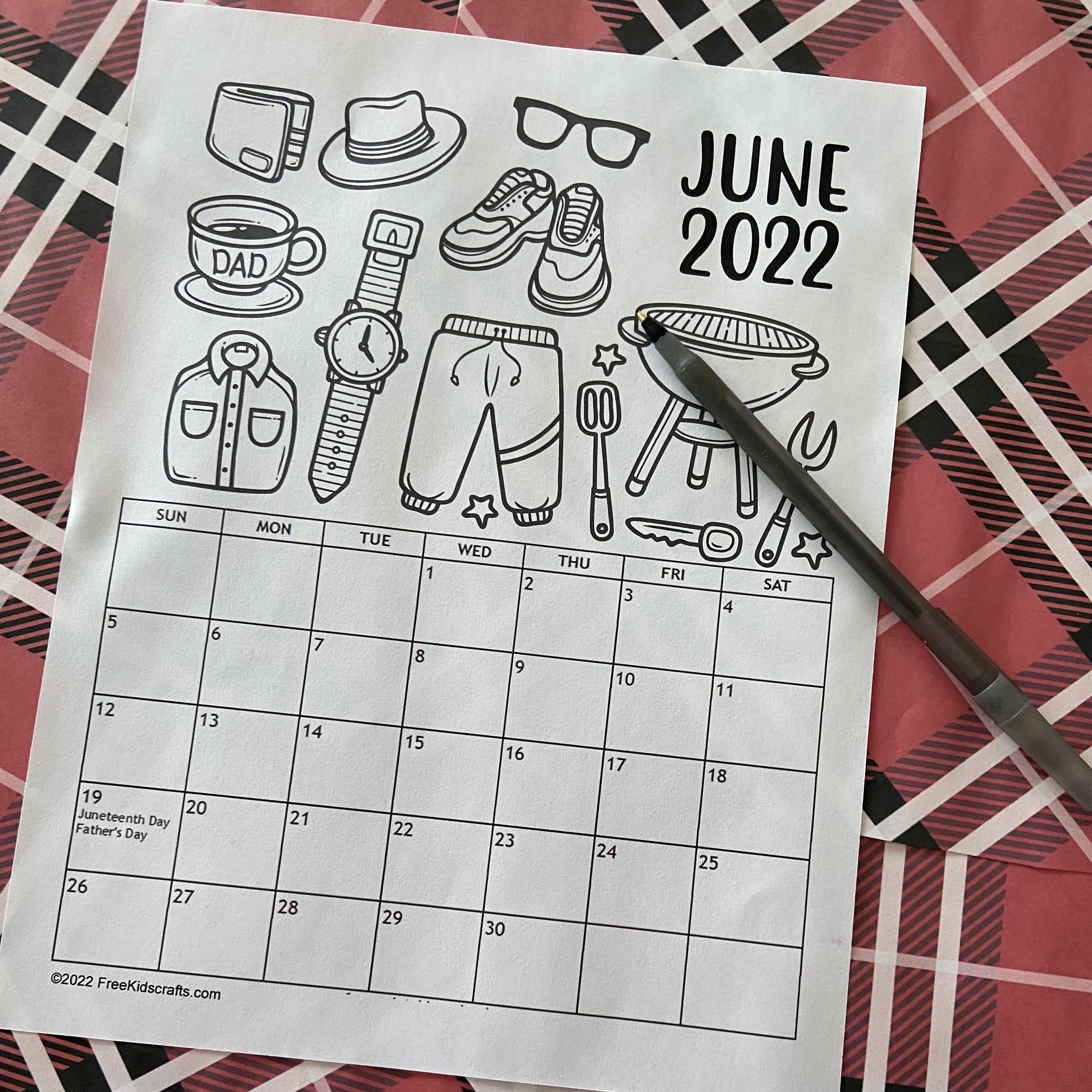 June 2022 Coloring calendar for children