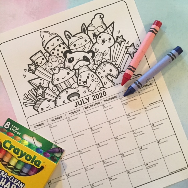 Printable 2020 July Coloring Calendar