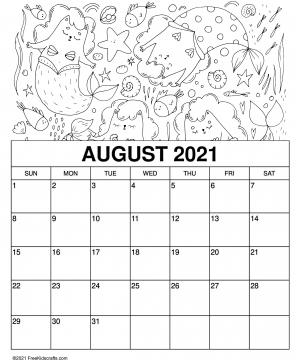 August 2021 Coloring Calendar for kids
