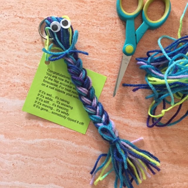 Braided yarn and poem for weather forecaster.r