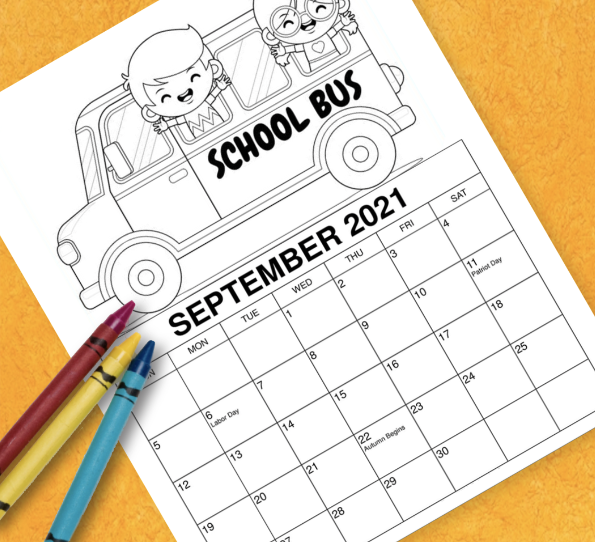 Free Printable Coloring Calendar for Children