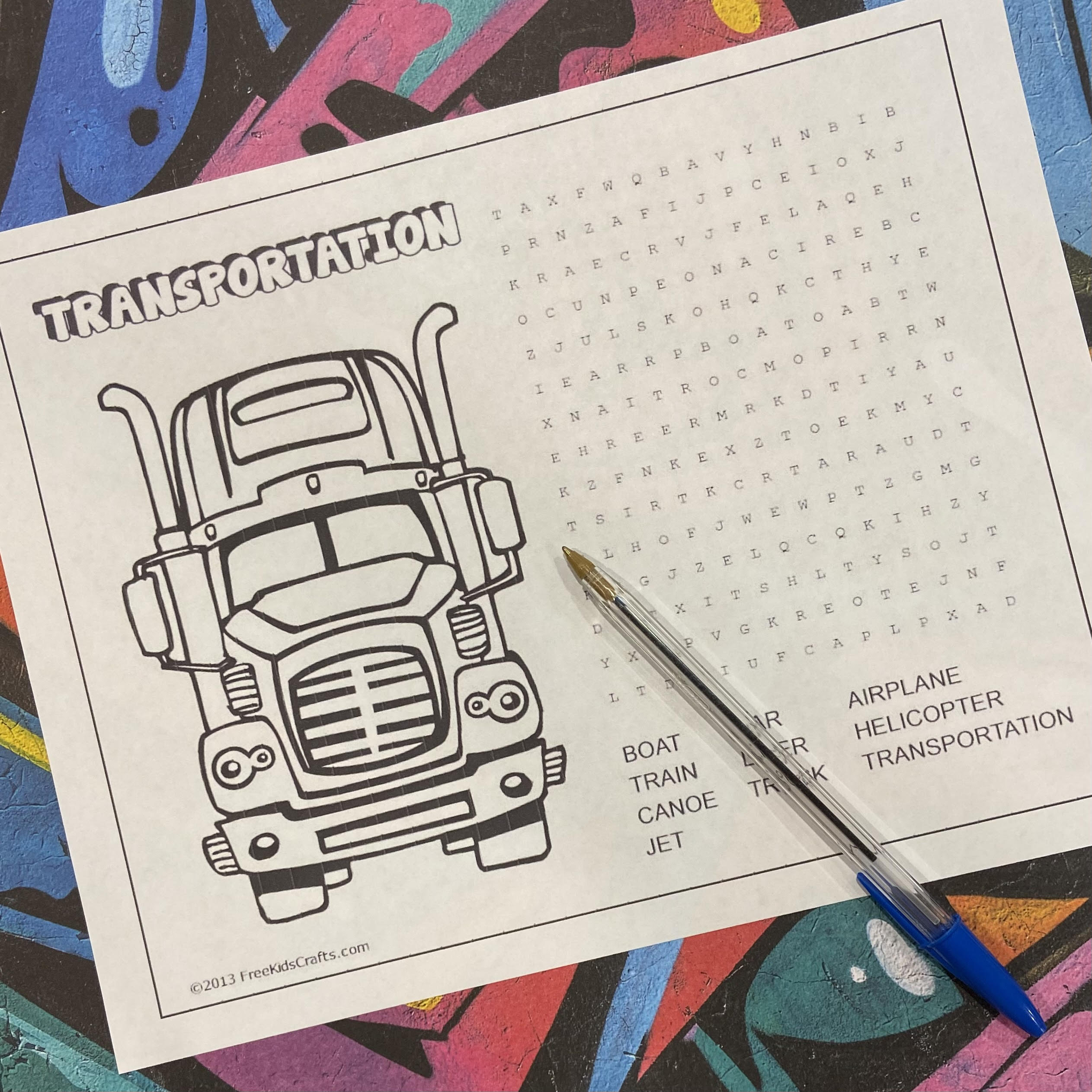 Transportation Word Search for young children