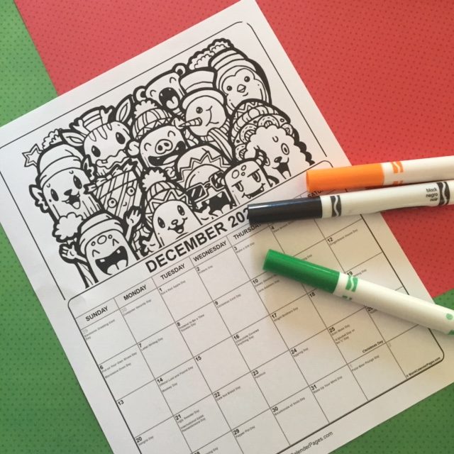 Printable December Coloring Calendar