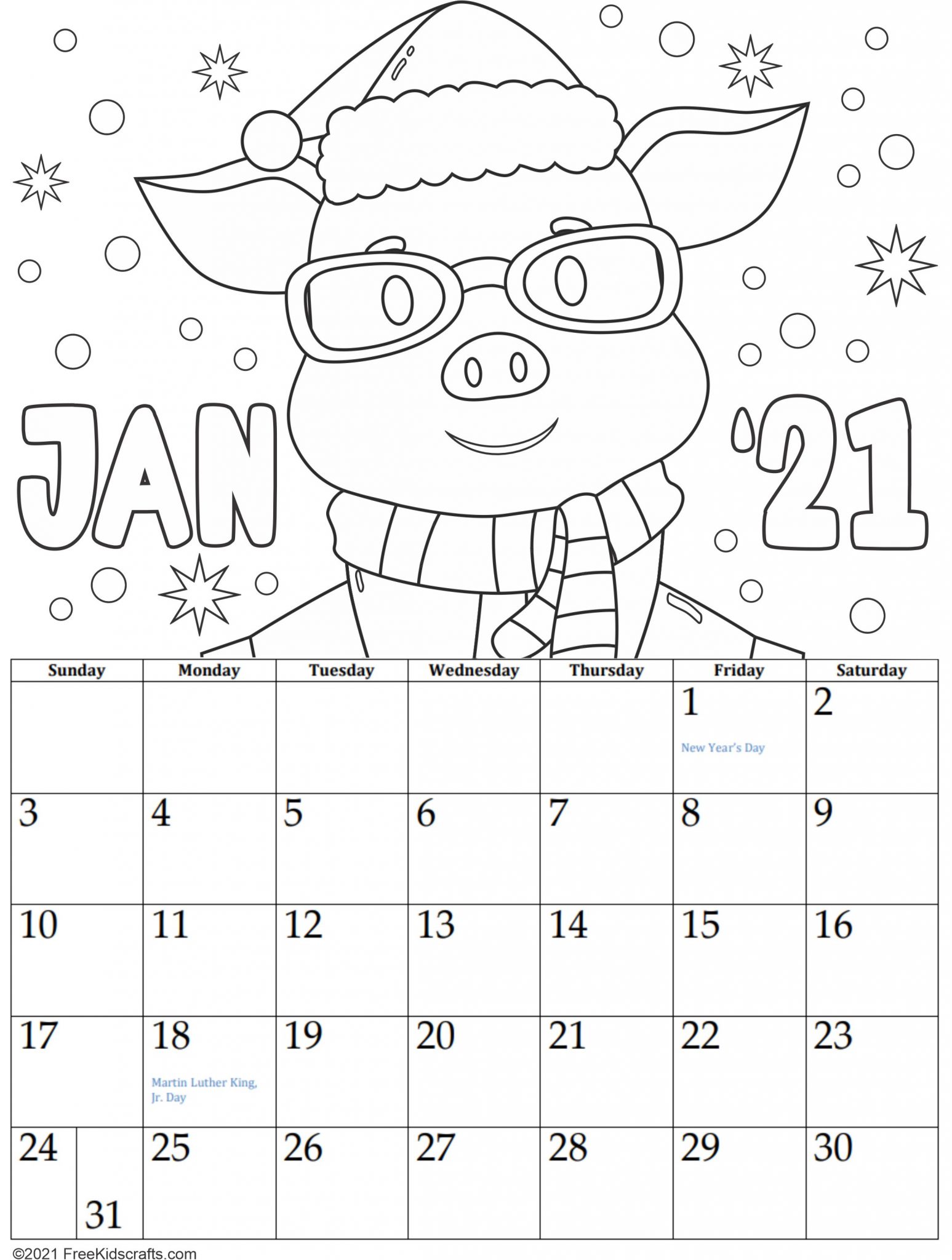 Calendar January Coloring Page Free January Coloring Pages Printable