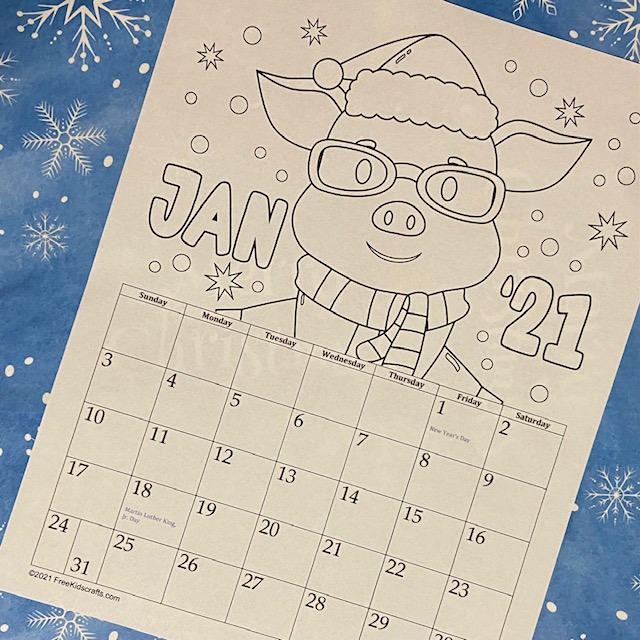 Free Printable January 2021 Coloring Calendar