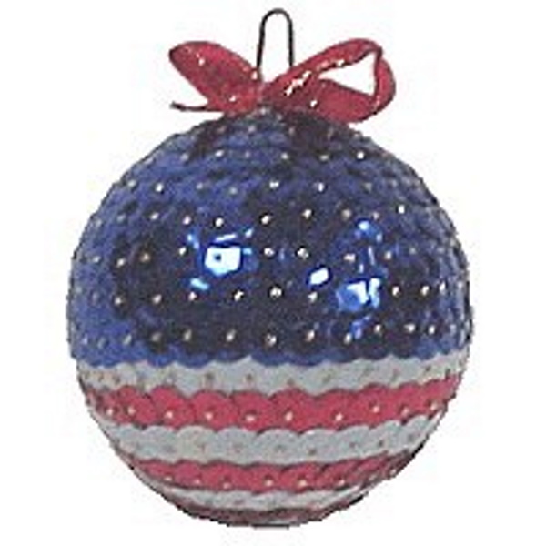 Ornament made with red white and blue sequins