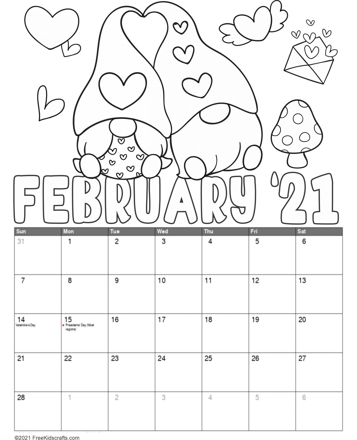 Printable February Coloring Calendar