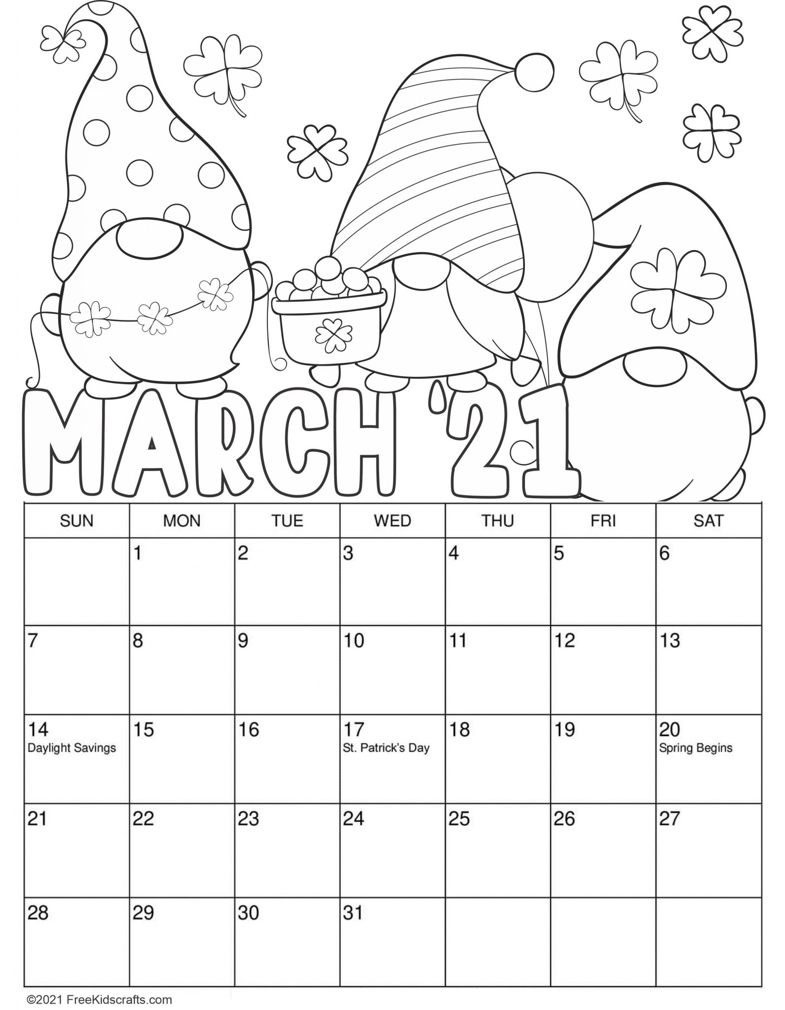 March Coloring Calendar