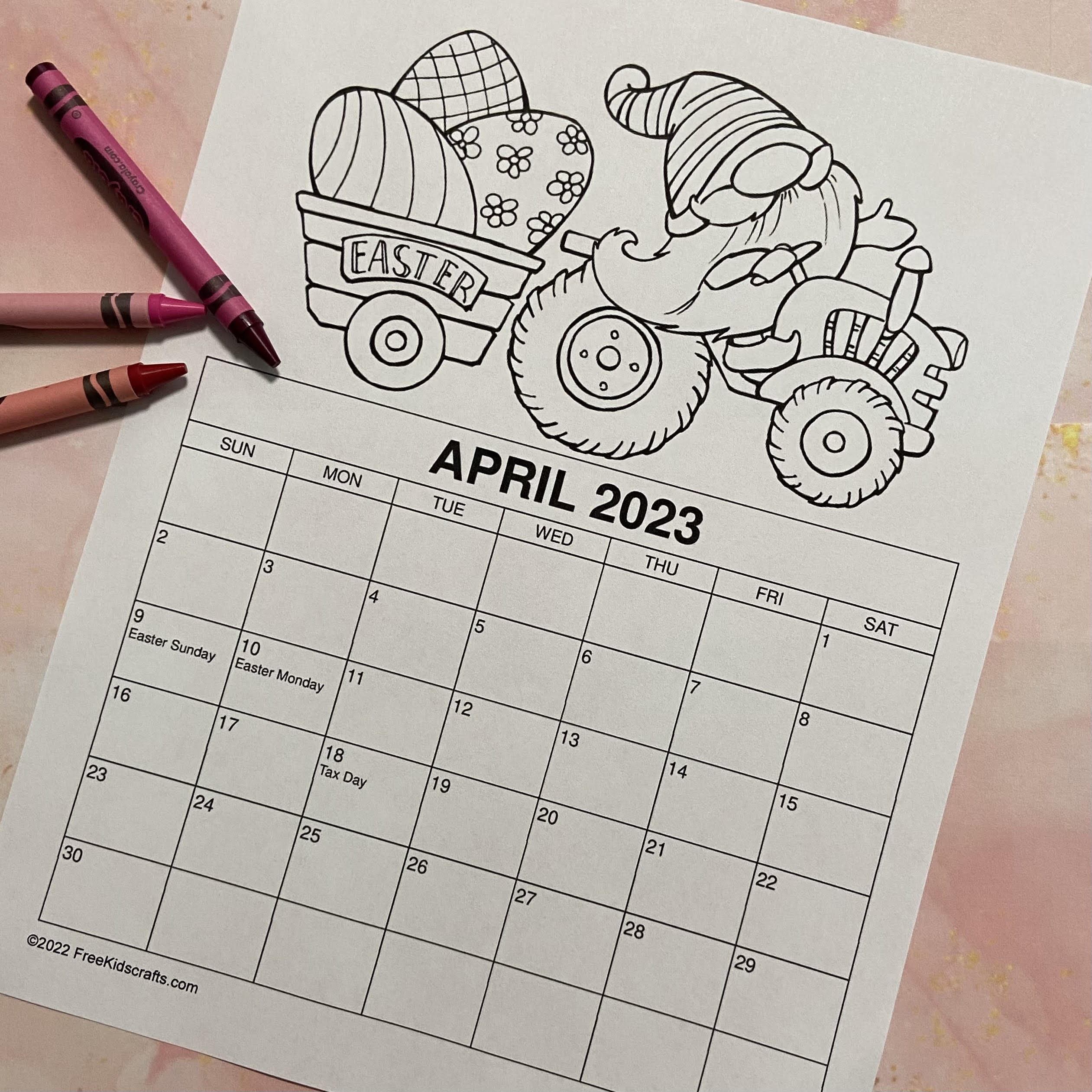 April 2023 coloring calendar for kids