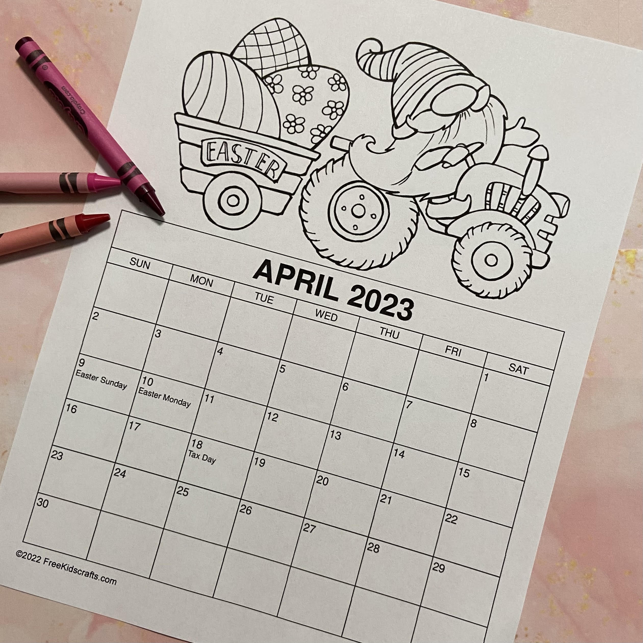 Printable April Coloring Calendar