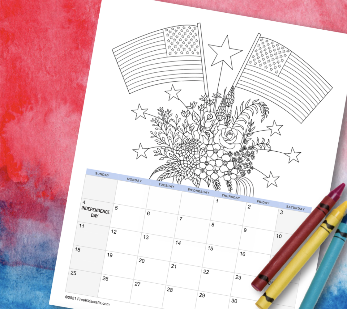 Printable July Coloring Calendar