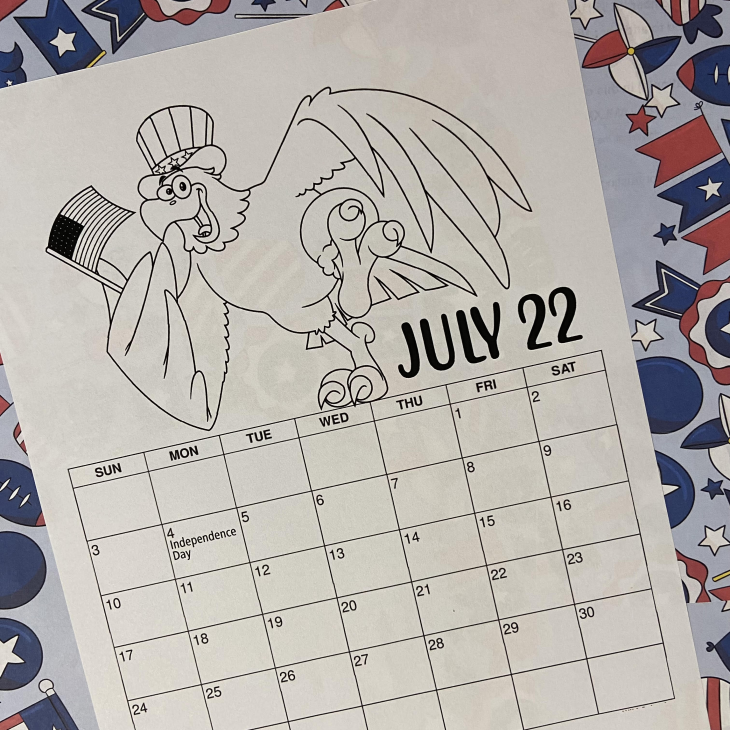 Printable July Coloring Calendar