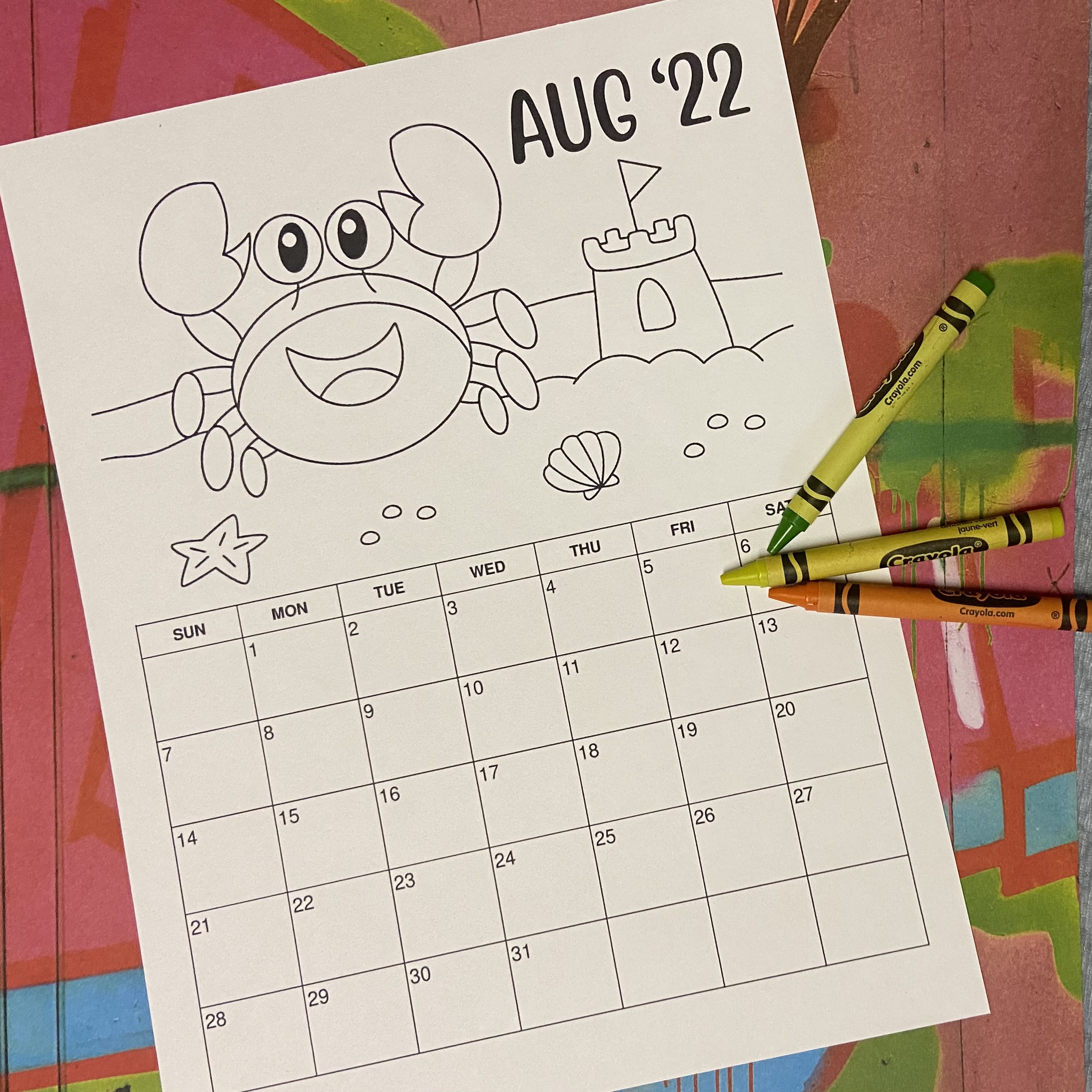 Printable August Coloring Calendar