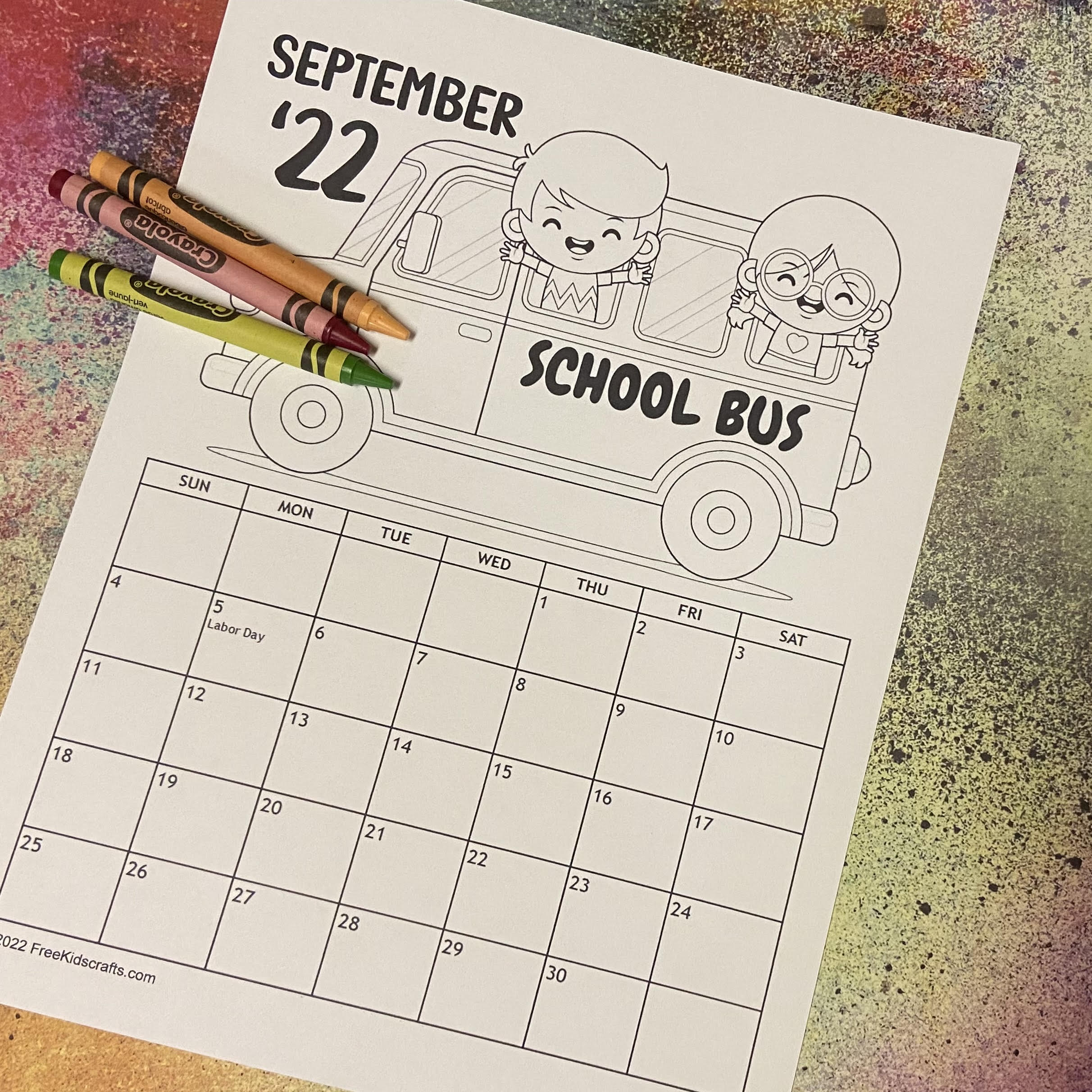 September coloring calendar for kids
