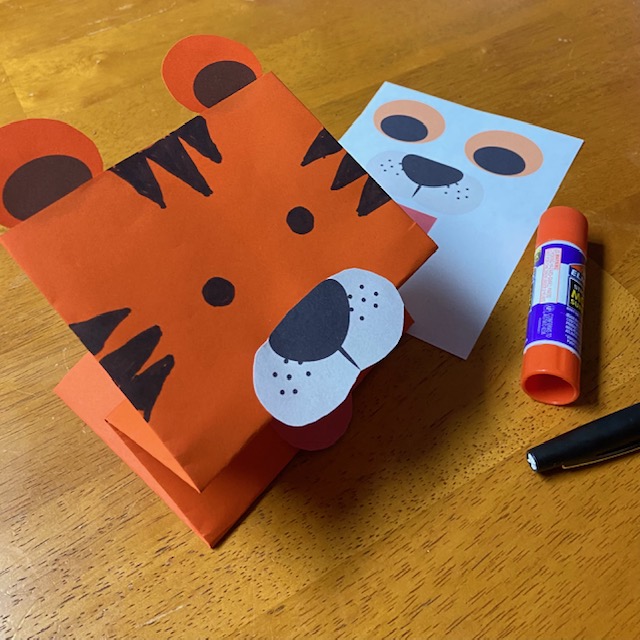 Tiger hand puppet complete with pattern