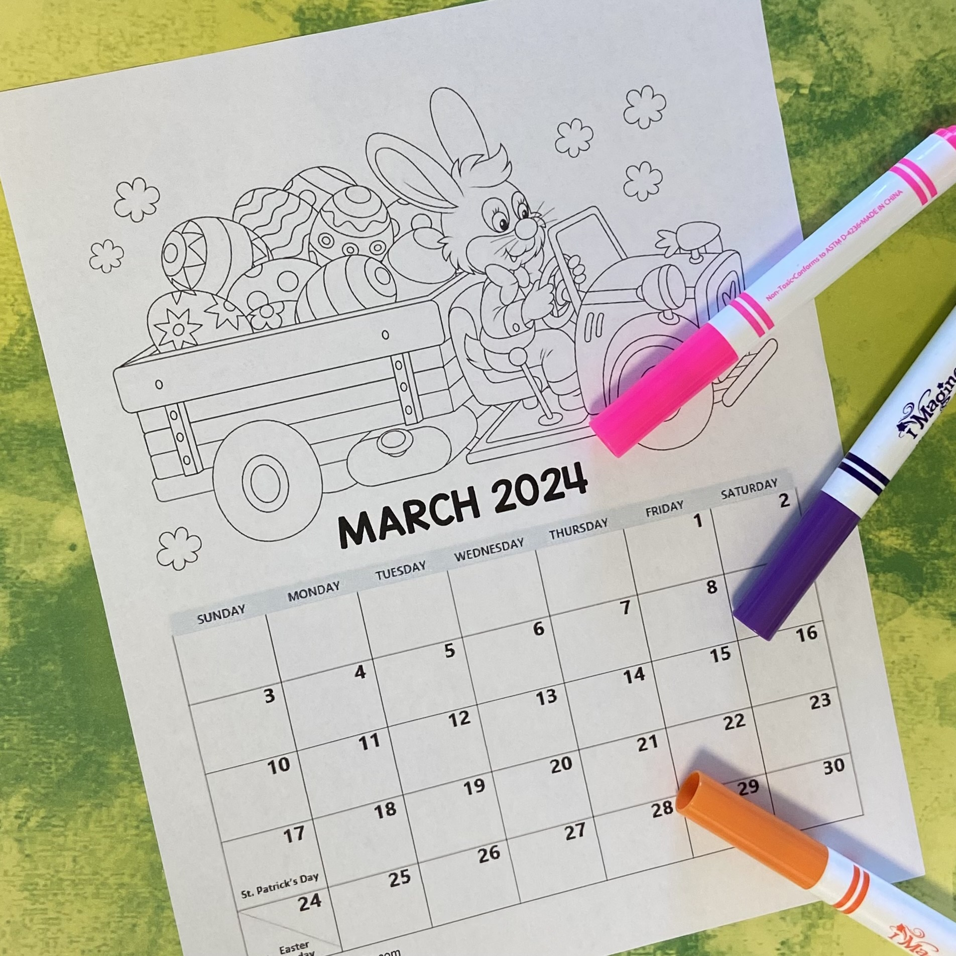 2024 March Kids coloring calendar