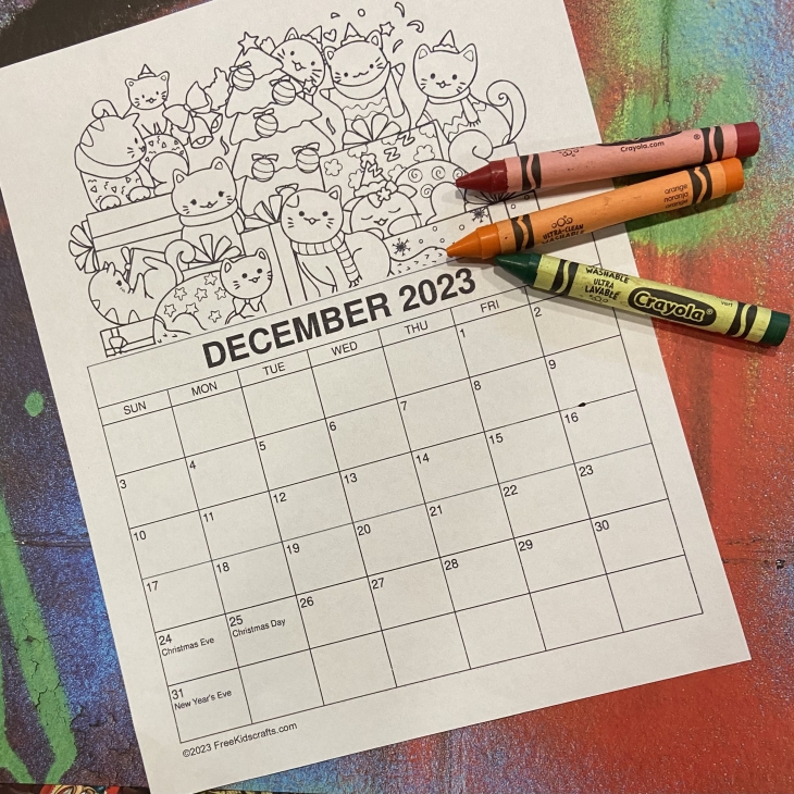 Printable December Coloring Calendar
