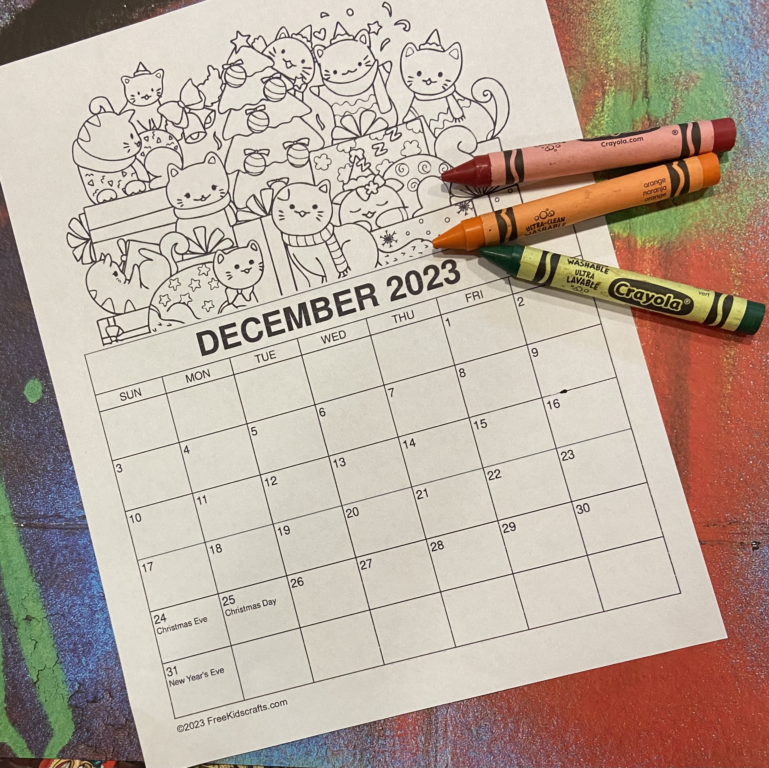 Free Printable 2023 Coloring Calendar for kids