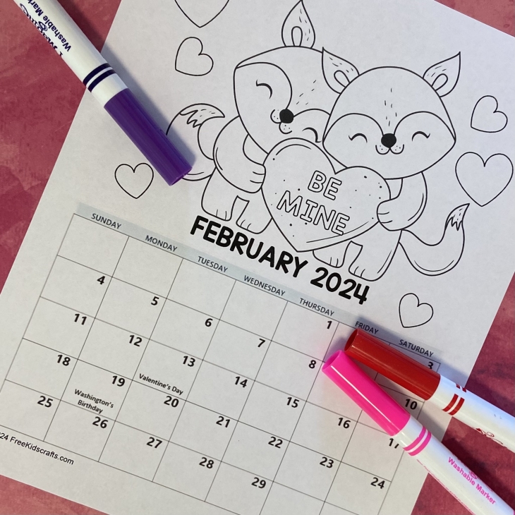 Printable 2024 February Coloring Calendar