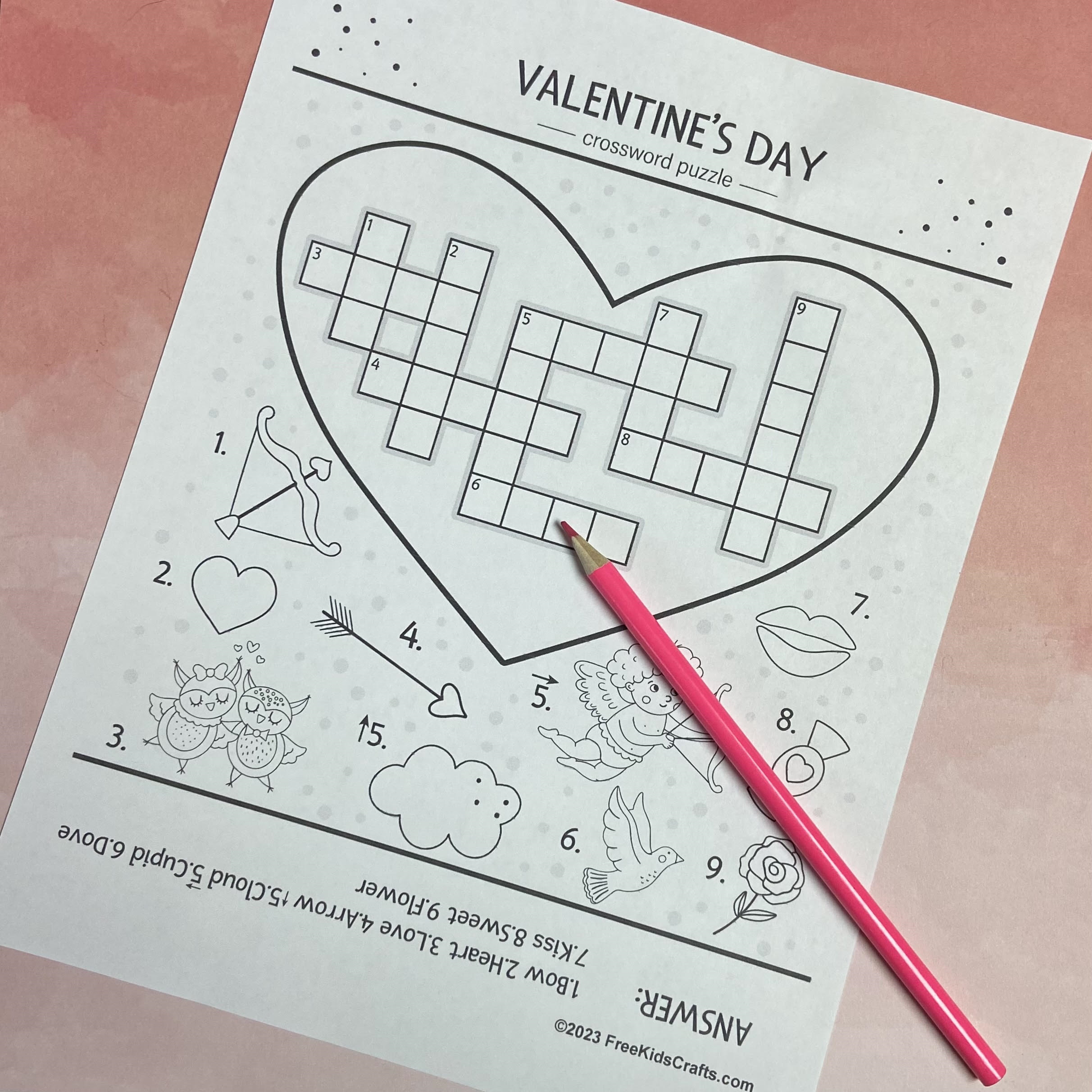 Easy Valentine crossword puzzle for kids