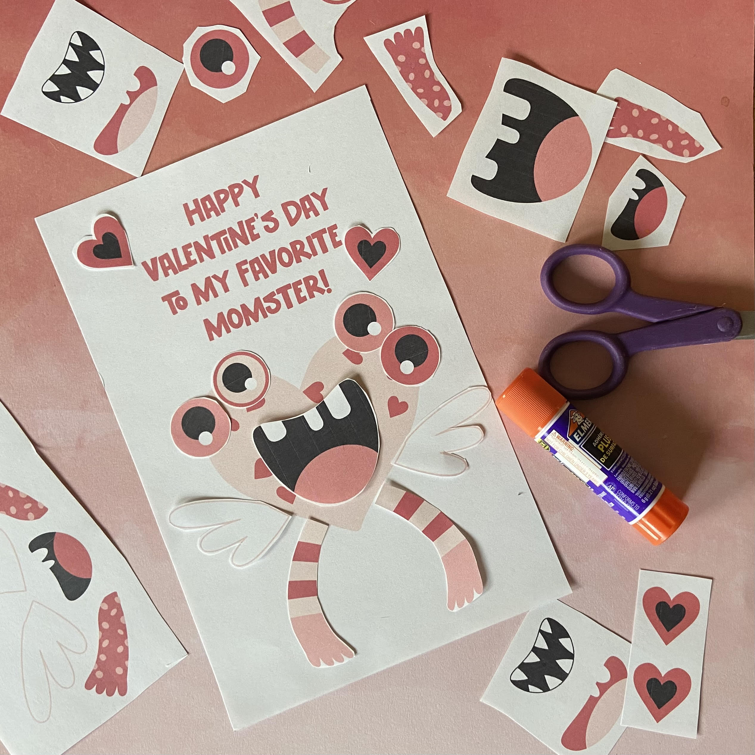 Printable Monster Valentine card for kids to make.